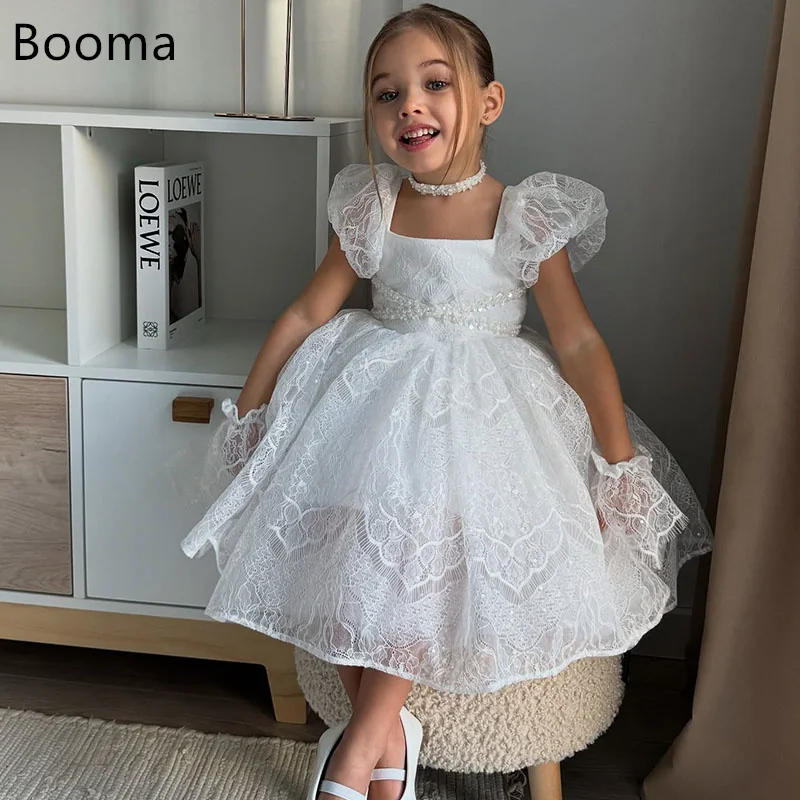 

Booma Flowers Girl Dresses Tulle Lace Short Sleeve Wedding Party Dress for Kids Girls Prom Gowns Customized