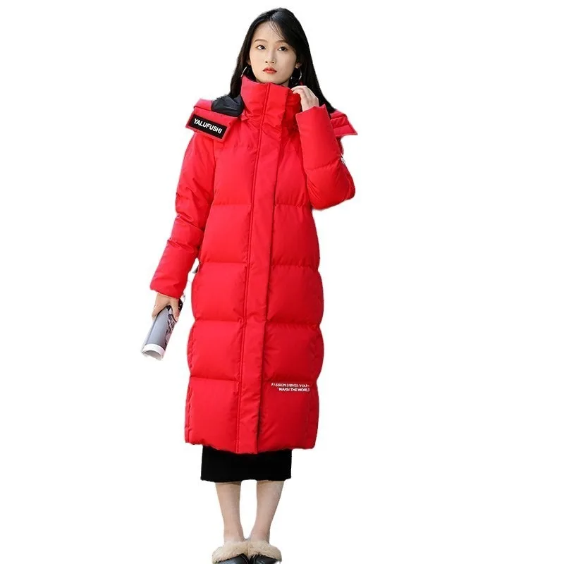 Echt wit eendendonsjack voor dames Noordoost super dikke lange, nauwsluitende winterjas tot over de knie