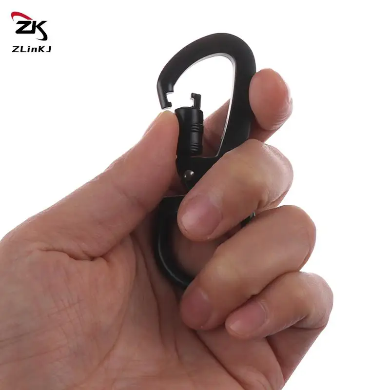 Multifunctional D-type Buckle Auto Locking Carabiner With Swivel Rotating Ring For Outdoor Keychain Pet Leash Hook