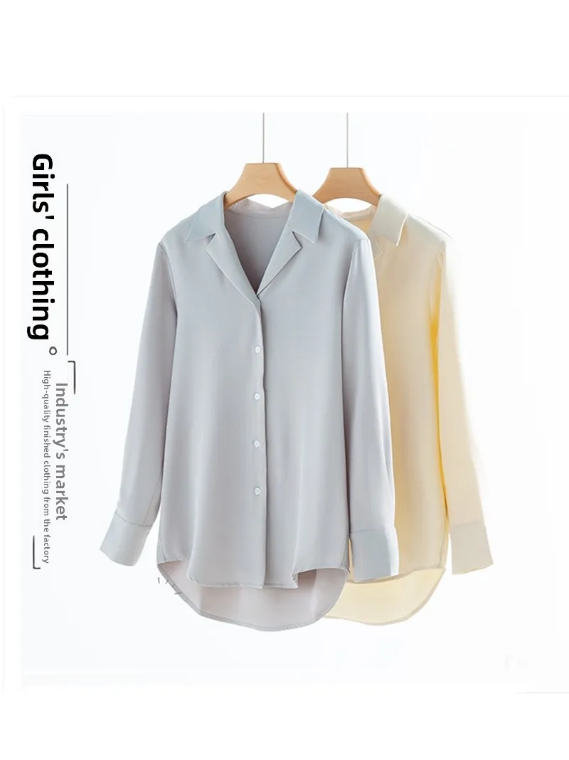 

Anti-Wrinkle Iron-Free Women's Busin irt Long Sve Suit Collar Commute Sle Korean Version Straight Tube Polyester Fiber