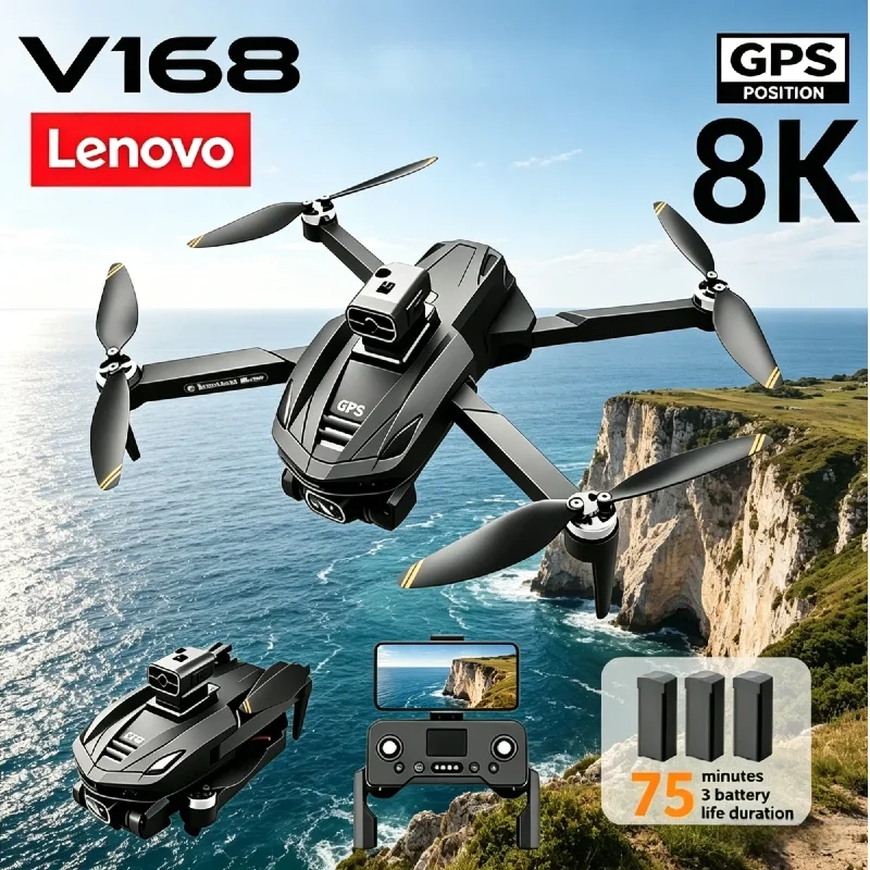 

Профессиональный дрон Lenovo V168 с тройной камерой 8K, GPS, FPV, складной квадрокоптер с функцией предотвращения столкновений