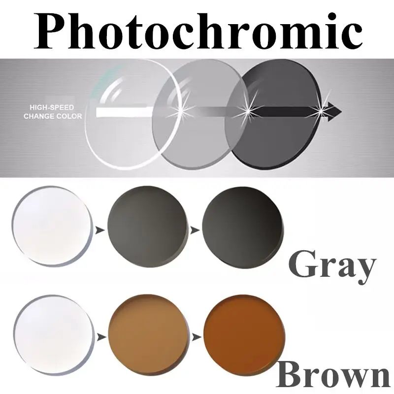 1.56 1.61 1.67 1.74 Index Photochromic Gray Brown CR-39 Resin Aspheric Optical Glasses Lenses for Myopia Hyperopia Presbyopia