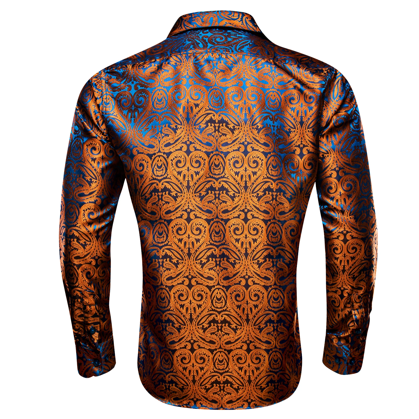 Luxury Shirts for Men Long Sleeve Silk Gold Blue White Black Red Green Purple Silver Paisley Embroidered Casual Blouses Lapel