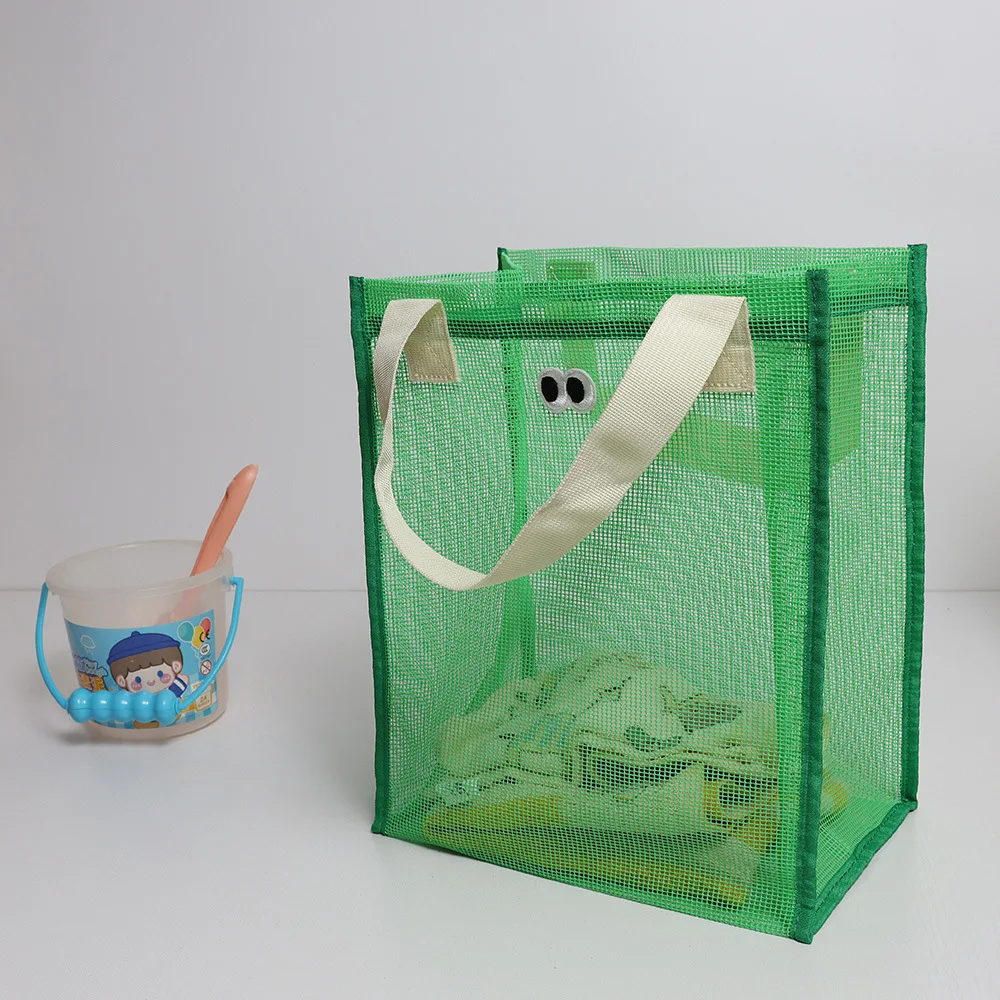 

Big Eyes Embroidery Mesh Square Bag For Women Hollow Sand Mesh Bag Large Capacity Beach Bag Swimming Storage Draining Bathroom