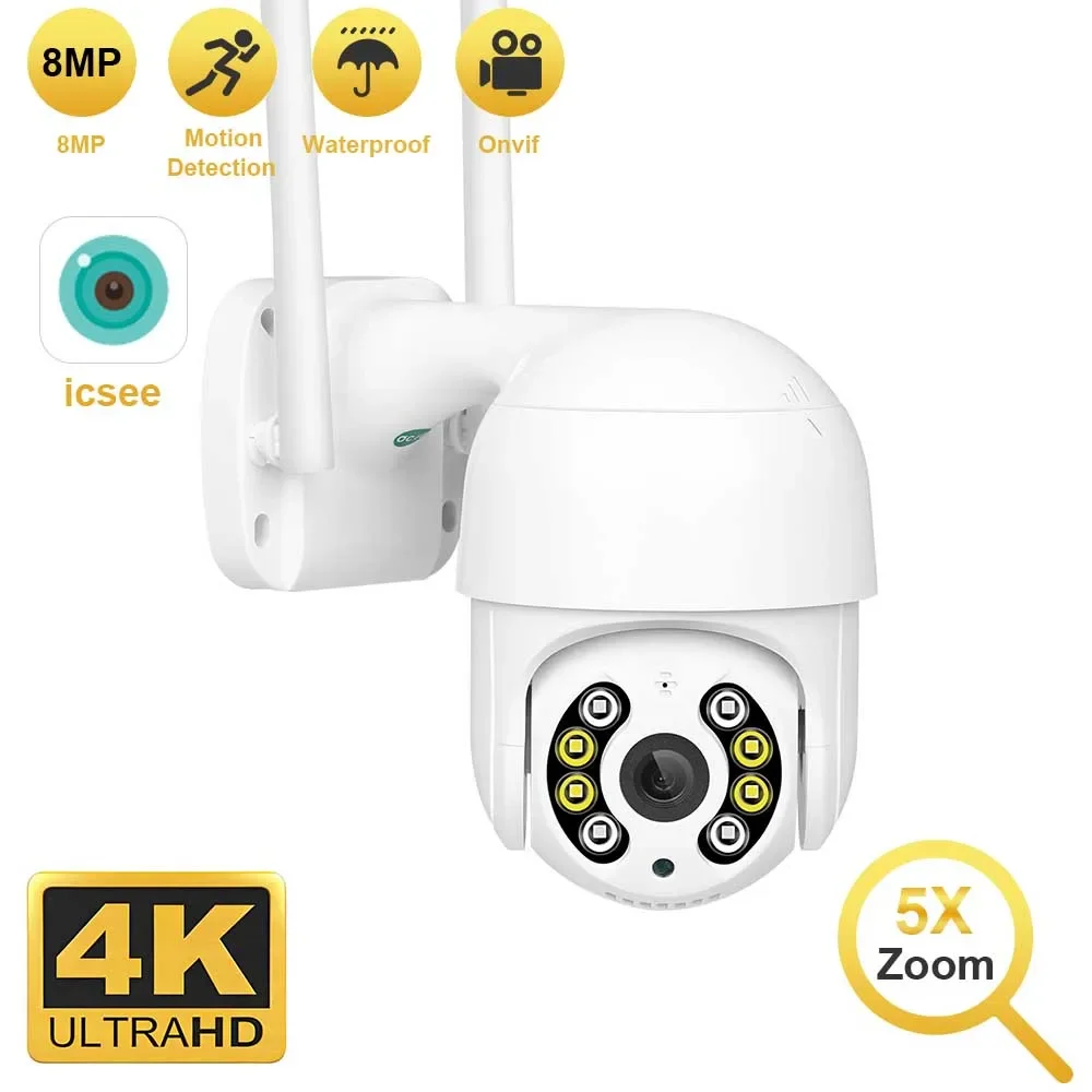 

4K 8MP Wireless IP Camera Outdoor Security Wifi PTZ Camera 4MP HD Auto Tracking Video Surveillance CCTV Camera P2P iCsee APP