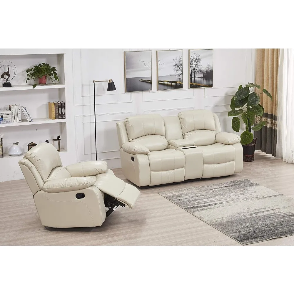 

Furniture 2PC Bonded Leather Reclining Loveseat Chair Set,Living Room Set,Reclining Loveseat Chair