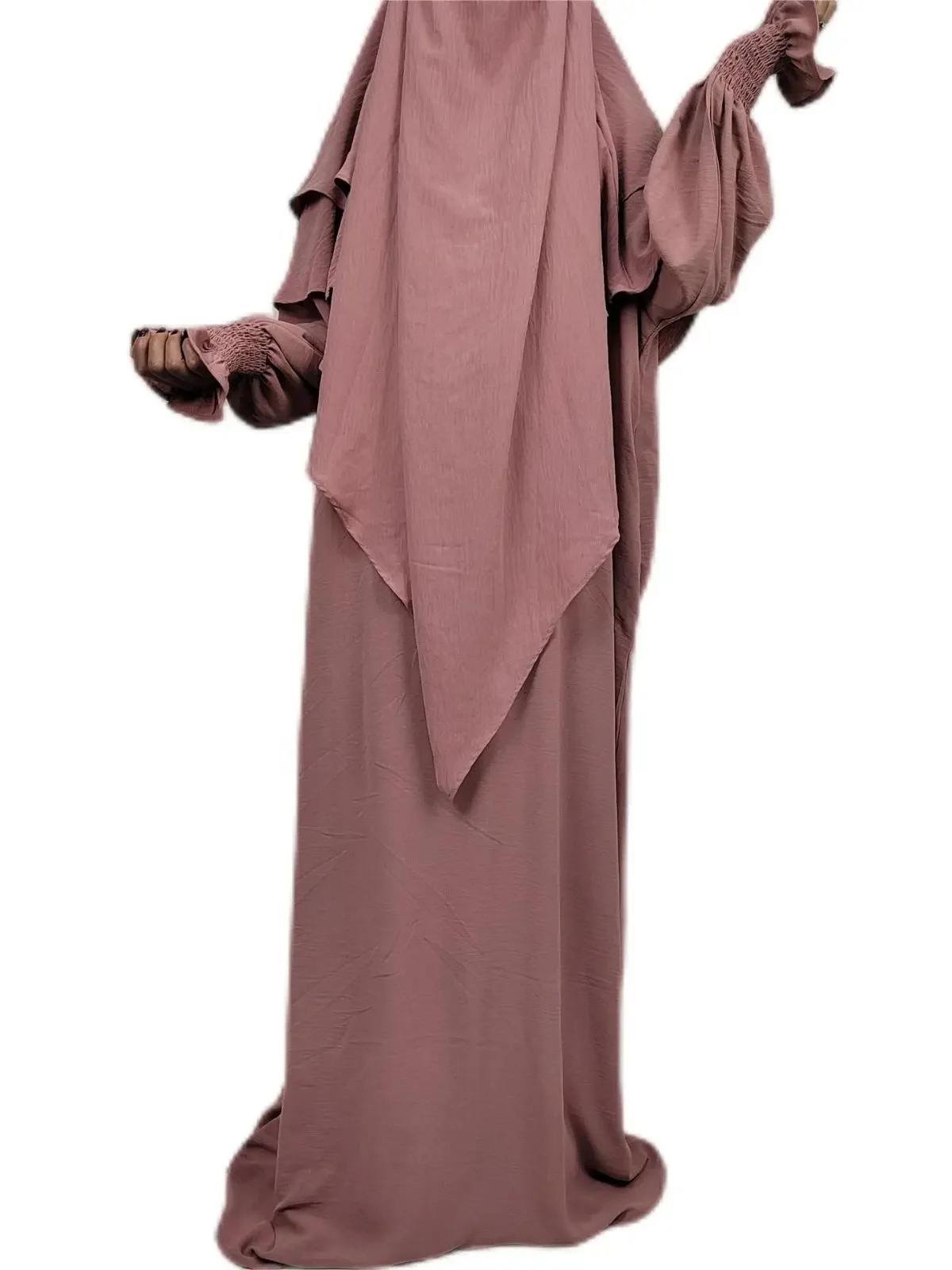 

Middle East Two Piece Muslim's Set for Women Prayer Garment Jilbab Abaya Muslim Hooded Dress Cover Ramadan Long Abayas Islamic