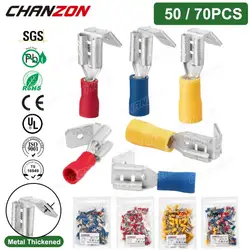 50/70PCS Piggy Back Wire Terminals 6.3Mm Piggyback Cord Disconnect Crimp Splice Wirefy Electrical Solderless Connectors 22-10AWG