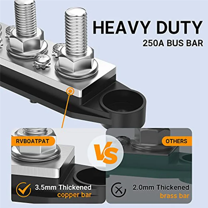 T88C 250A 12V Bus Bar แบตเตอรี่ Power Distribution Block เครื่องเสียงรถยนต์ 12 โวลต์ DC Busbar 4x3/8 นิ้วโพสต์ 6x8 สกรู