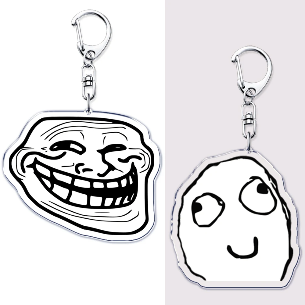 Funny Troll Face Keychain for Accessories Bag No Me Gusta Rage Face Forever Alone Pendant Key Chain Ring Keyring Jewelry Gifts