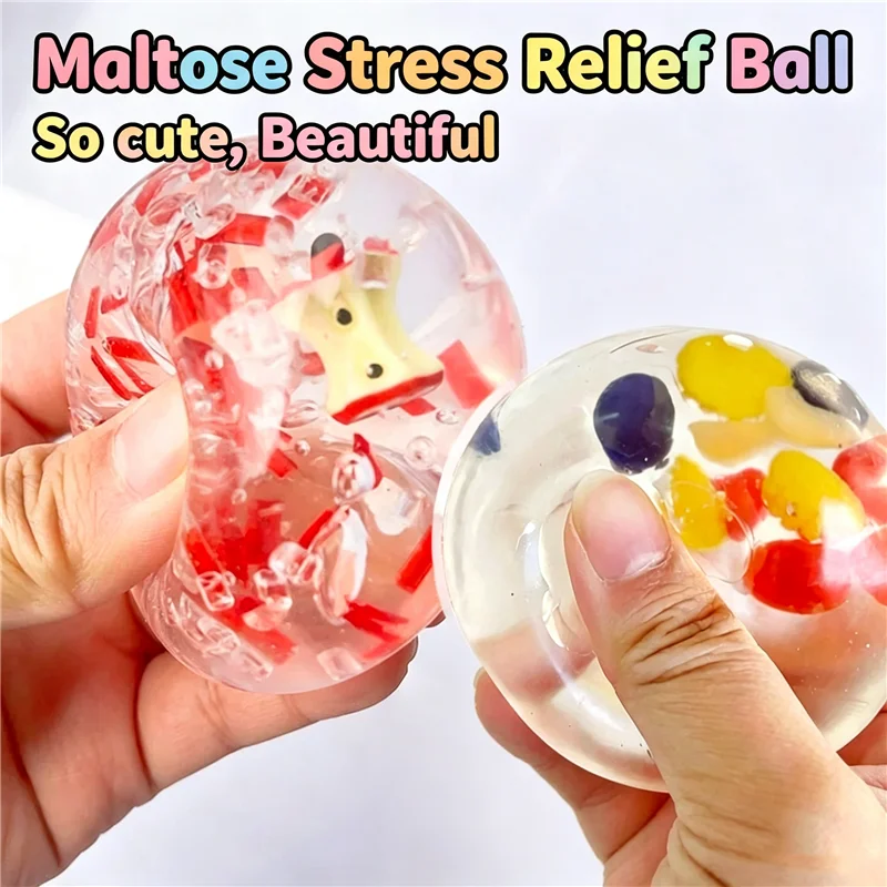 Clear Maltose Filled Squishy Ball Fruit Candy Slow Rebound Stress Relief Fidget Anxiety Toy For ADHD Autism Sensory Play Gift