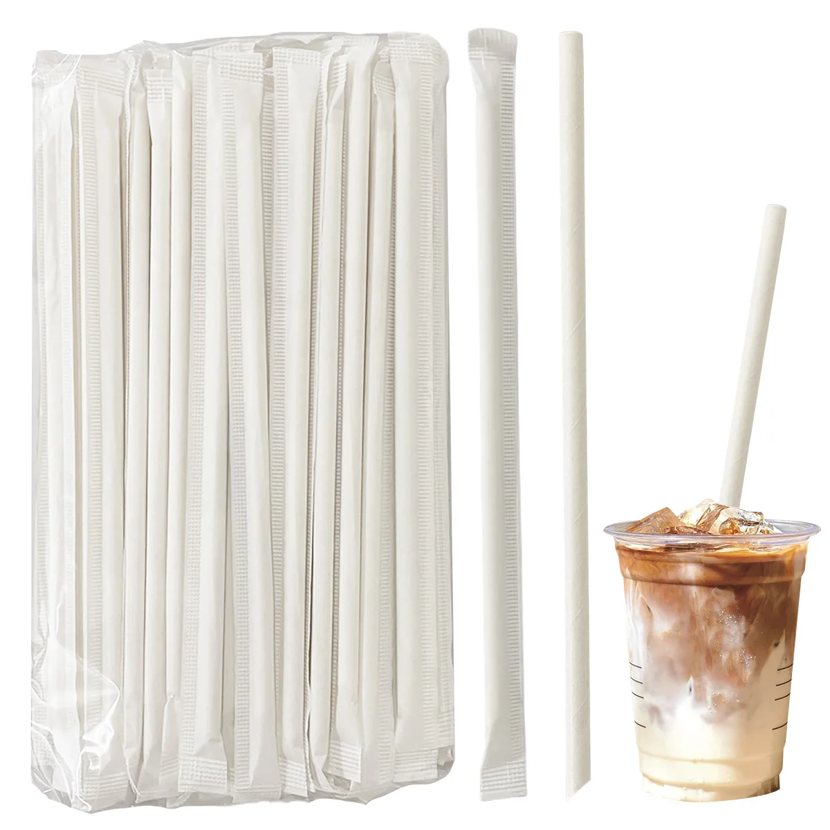 Paper Straws 6*190mm White Paper Straw Drinkware Disposable for Cafes Paper Drinking straws for Coffee Shops Beach Party