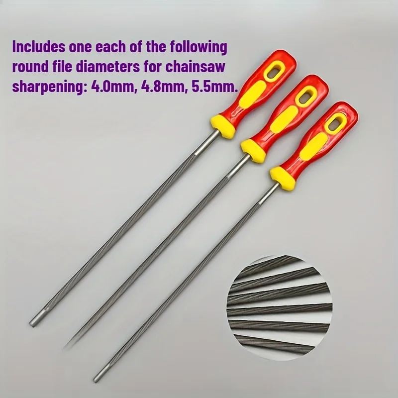 Handle Chain Saw File Set, Logging Saw File, 4.0/4.8/S.Smm Diameter, Electric Chainsaw Small Round File, Logging Saw File