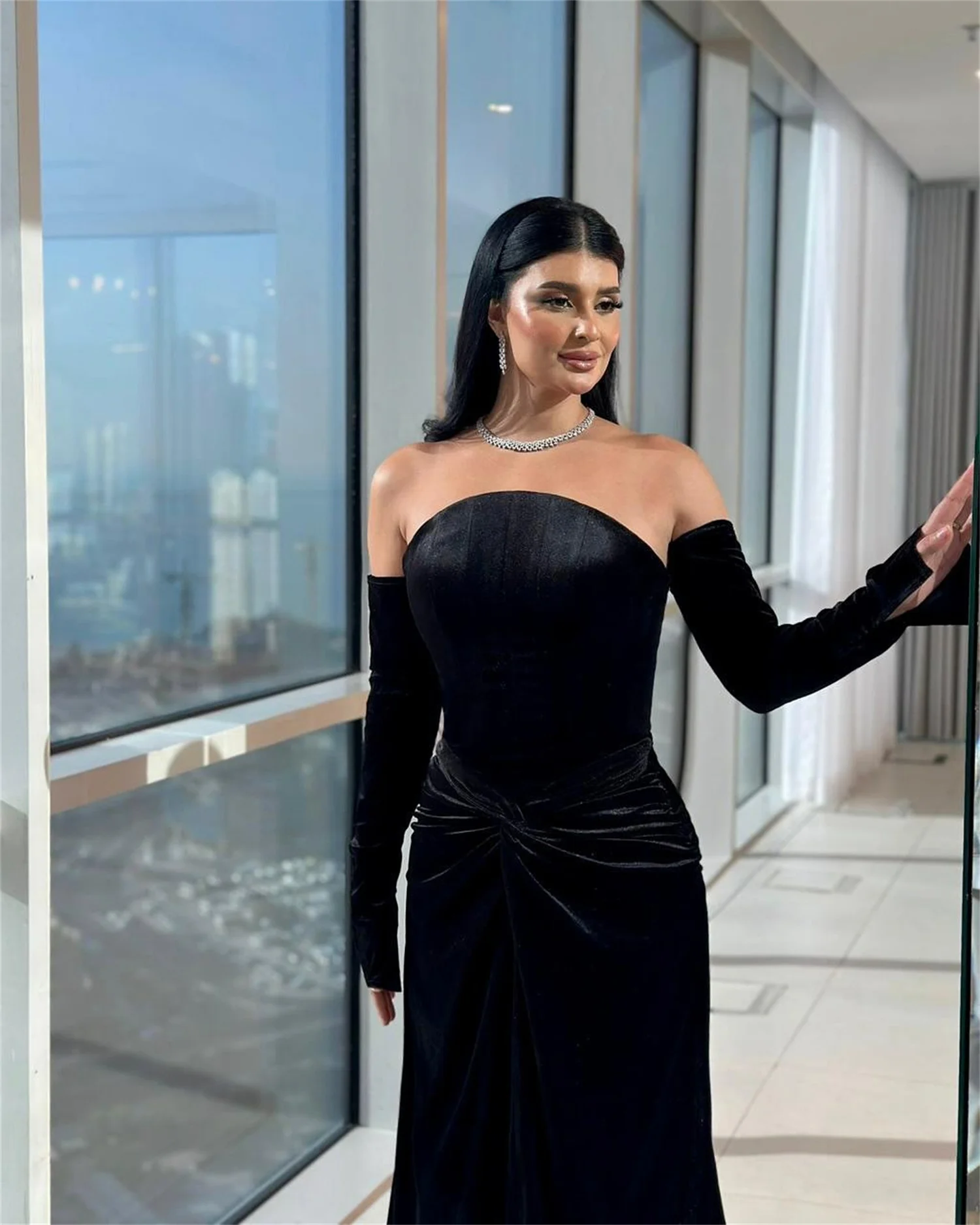 فساتين Loretta Velvet النسائية للمناسبات الخاصة، فستان سهرة نسائي من Soirée بأكمام طويلة مخصص حورية البحر باللون الأسود #5