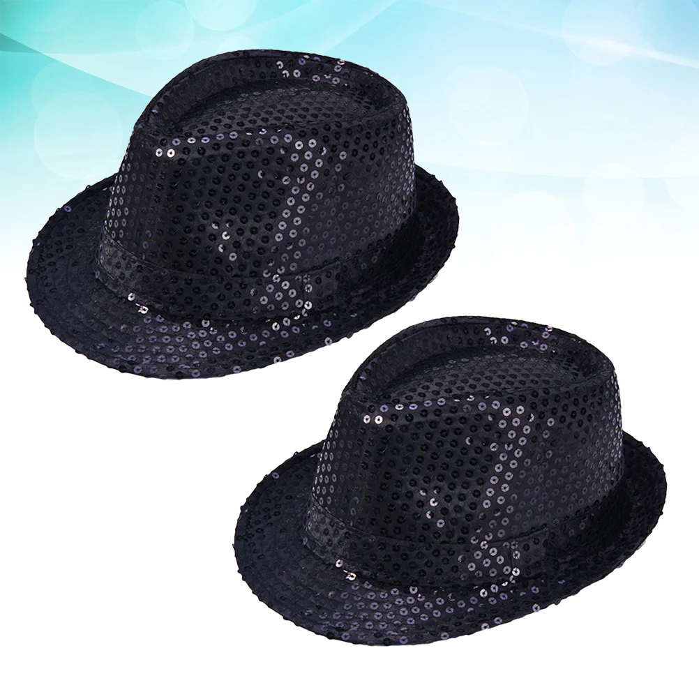 

2Pcs Jazz Hat Sequins Costume Hats Black Magician Party Dress Up Accessories for Adults Children Performing Props