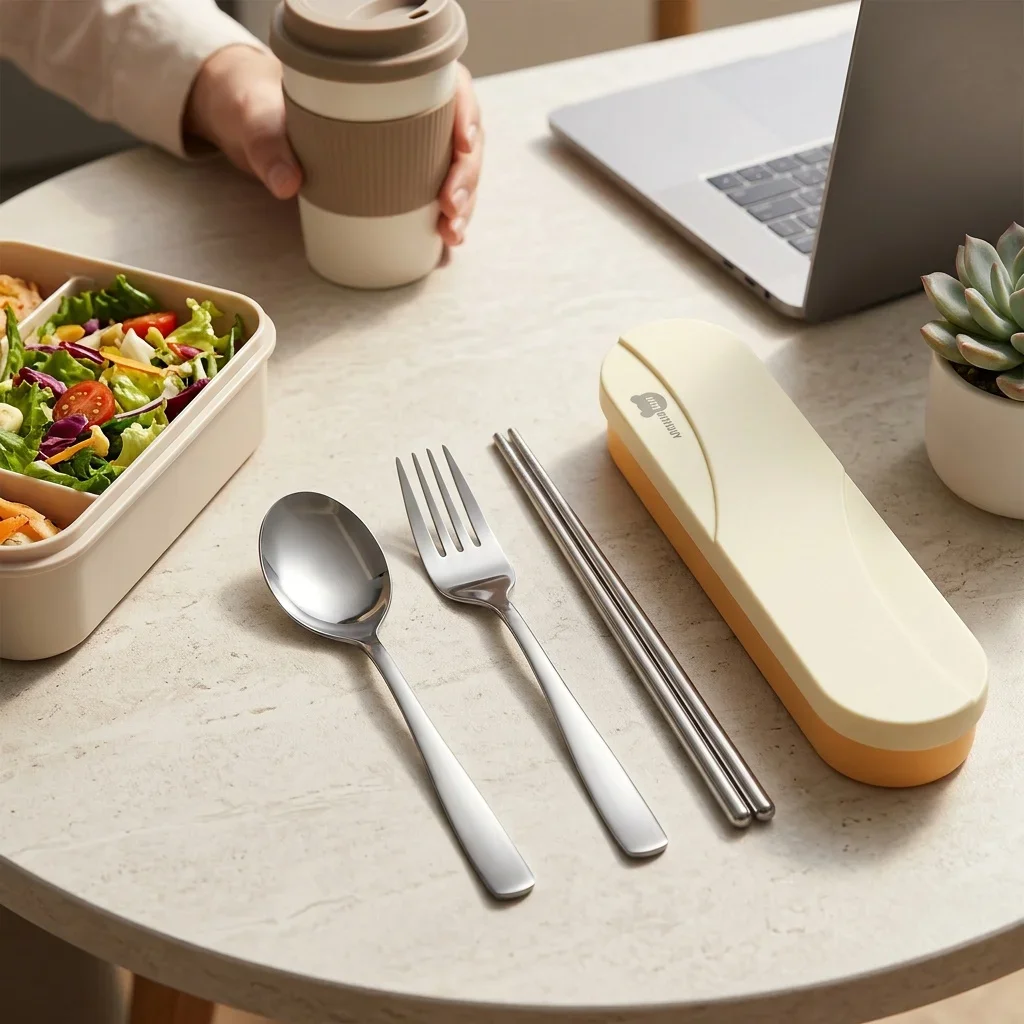 Portable Cutlery Set Stainless Steel Spoon Fork Chopsticks With Case Outdoor Travel Camping School Tableware Students Utensils