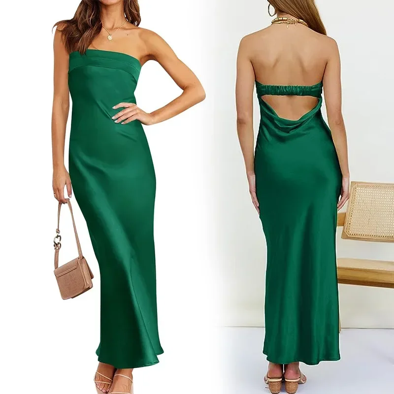 

Sexy Elegant Dress Wrap Deep V Neck Backless Side Slit Bodycon Dress Women Spaghetti Strap Halter Slim Dress Club Party Vestidos