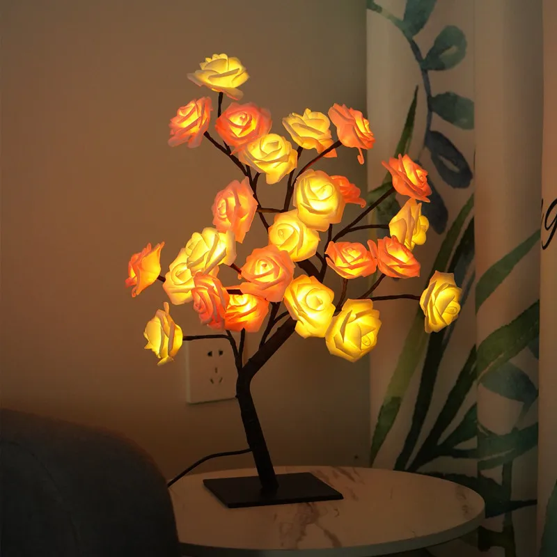LED Rose Tree Lamp - USB Powered Simulation Flower Night Light, Mood Lighting for Girls Lovers Party Camping Decoration