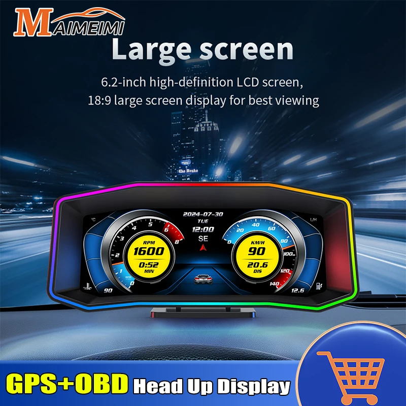 P4 OBD2+GPS Car Head-up Display Smart HUD Turbine Speedometer Slope Meter Oil Press Water Temp Fuel Level RPM On-board Computer