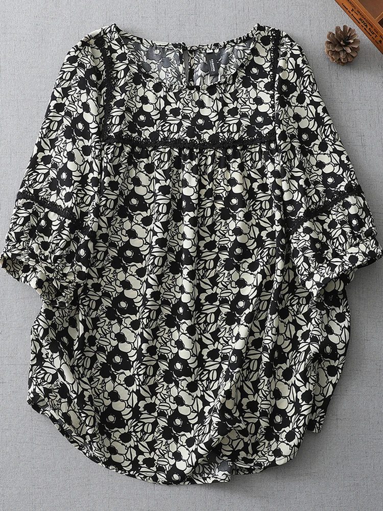 

Linen Casual Printed irt Women's plus Size Loose Slimming High-End Feeling Personali Small irt Korean Sle Commute