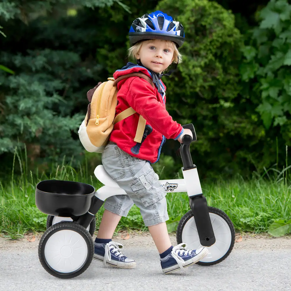 Toddler Convertible Trike With 86° Limited Steering Angle And Carbon Steel Frame-White