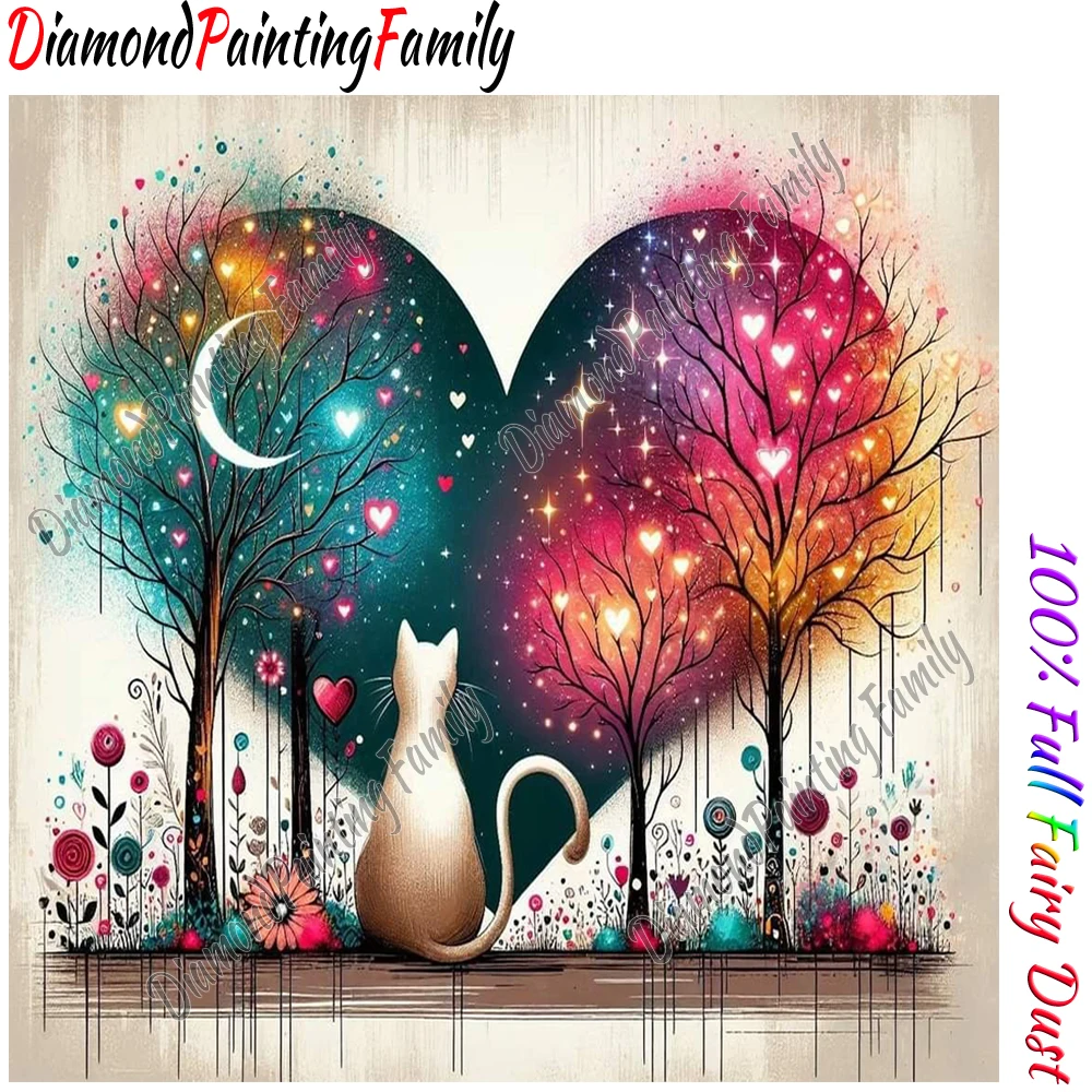Diamond Painting Family Full Fairy Dust Diamond Art Cute Heart Cats Crystal Resin Mosaic Painting Kit AB Drill Cross Stitch Set view 3