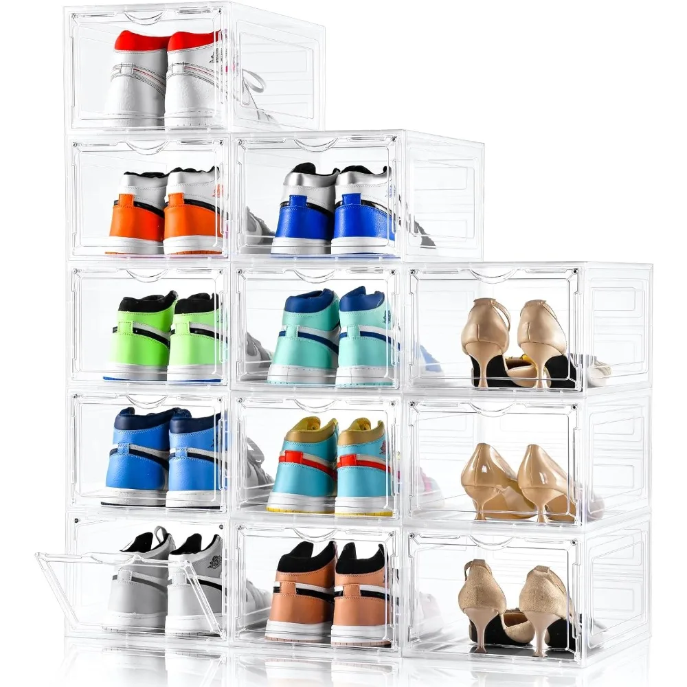 

Clemate Upgraded X-Large Shoe Storage Box,12 Pack,Shoe Organizer Clear Plastic Stackable,Drop Front Shoe Containers