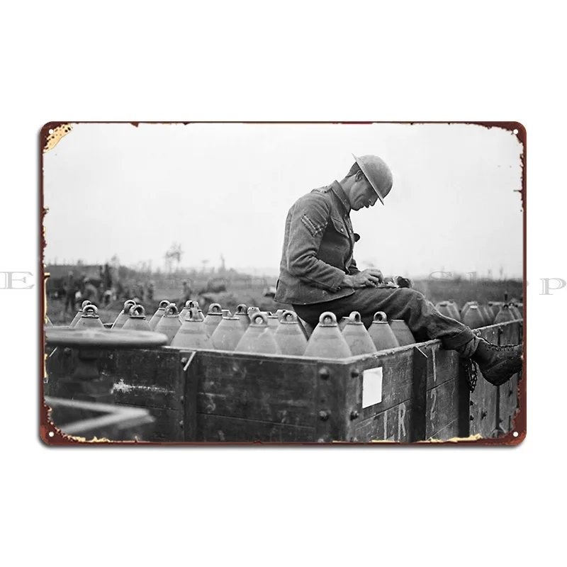 British Soldier Taking Shell Inventory Ww1 1917 Metal Plaque Poster Iron Bar Designing Party Plates Garage Tin Sign Poster