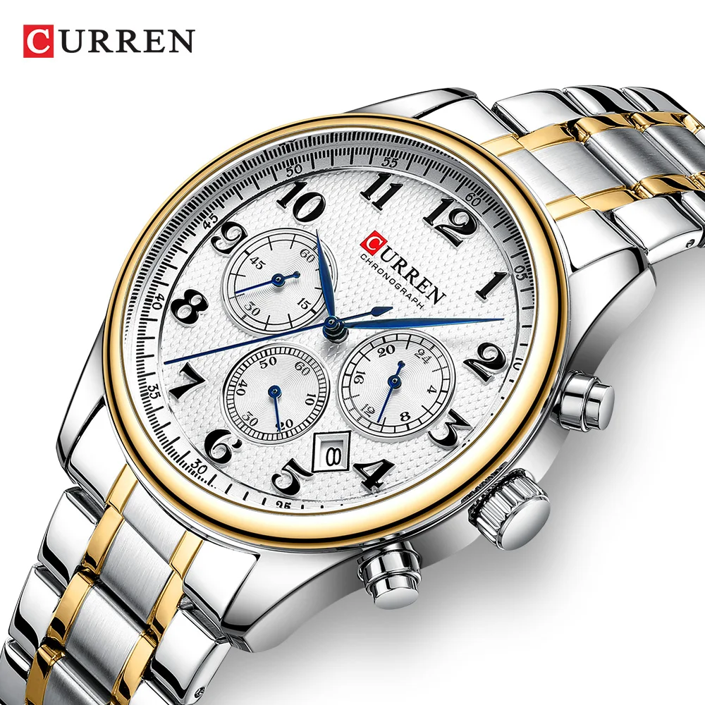 CURREN Luxury Man Wristwatch Waterproof Luminous Chronograph Watch for Men Stainless Steel Men\'s Quartz Watches Reloj Hombre+Box