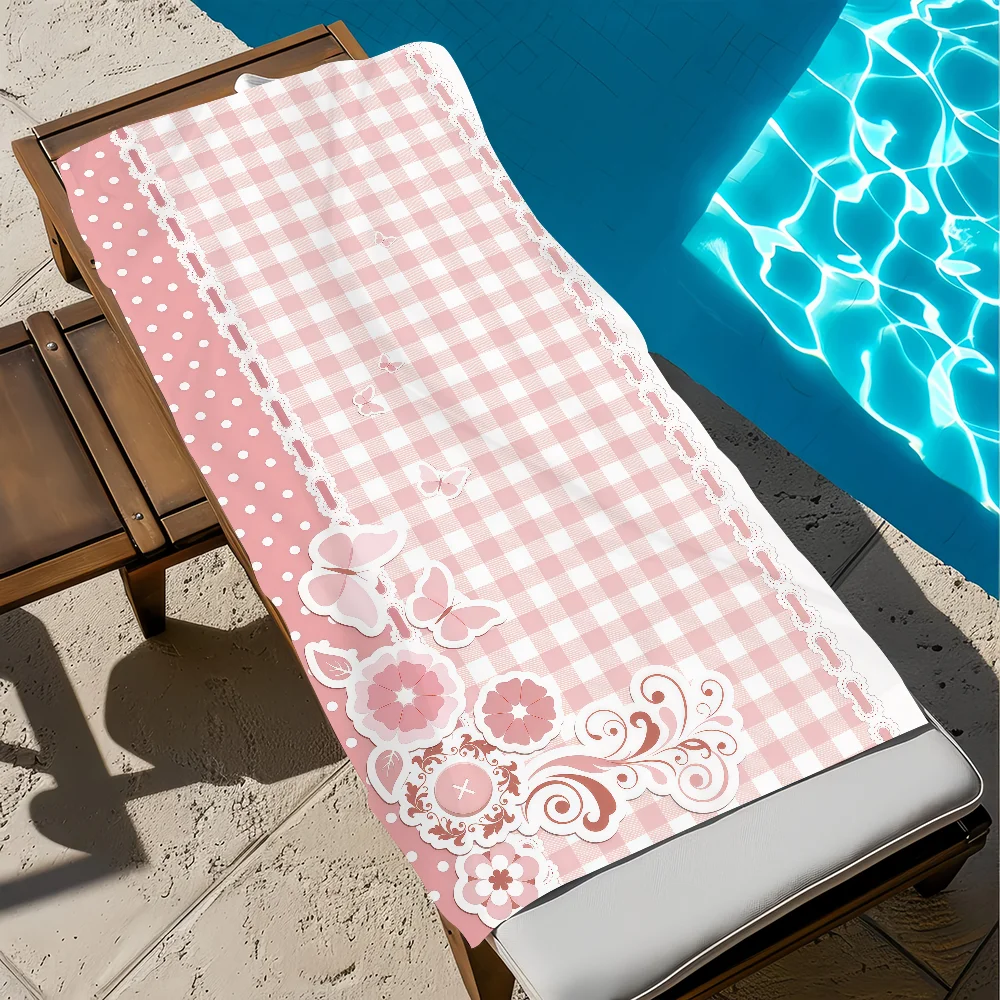 Simple plaid pink light yellow art Towel Beach Towel Quick Dry Soft Pool Towels Gift for Travel Gym Shower Camping sports