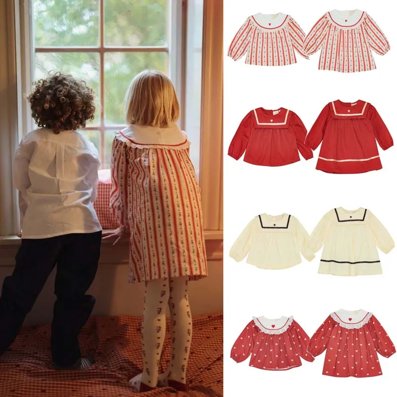 

In Stock 2026 Spring FL Baby Girls Dress Kids Dresses for Birthday Girls Kids Sailor Collar Shirts Children Clothes Christmas