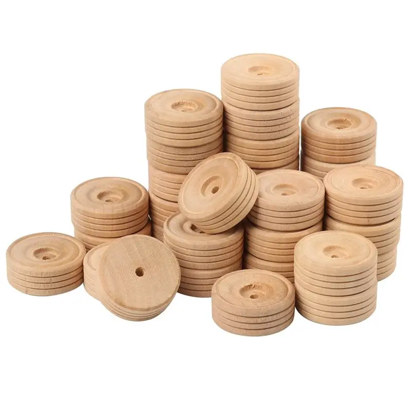 إطارات خشبية للبيع بالتجزئة مع فتحة 150 قطعة عجلات مدفأة مثالية لمشاريع نحت الخشب والشاحنات