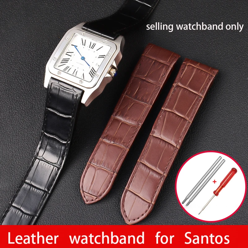 Genuine Leather Watchband Replacement for Cartier Santos 100 W20106x8 W20073X8 Men's Women's belt watch Strap 20mm 23mm Folding