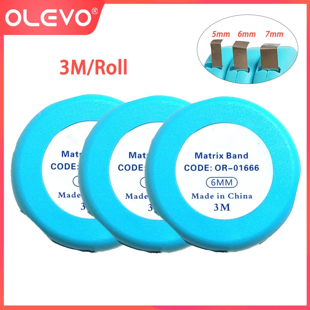 OLEVO 3M/gulungan pita matriks gigi baja tahan karat lembaran pembentuk strip bahan pemoles restorasi gigi 5mm/6mm/7mm kedokteran gigi