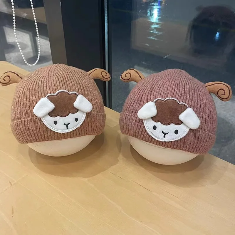 

6-12Month Newborn Warm Hat Velvet Lining Baby Woolen Knitted Hats Cute Cartoon Children Pullover Cap Thicken Kids Plush Beanies