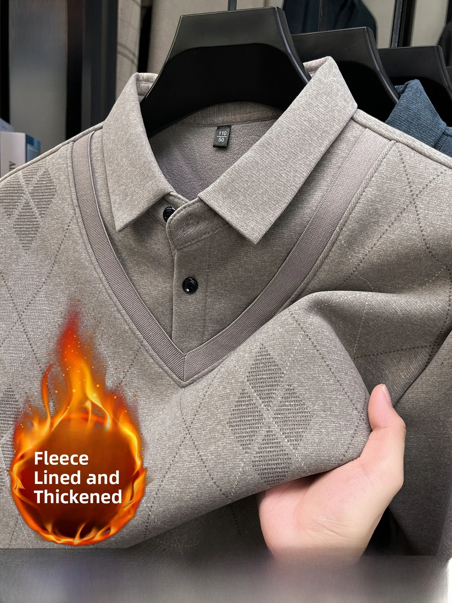 

Мужской вязаный свитер с эффектом двухслойности, повседневный, утепленный, с воротником, комфортный, универсальный, базовый, для отцов