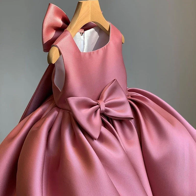 Girls Bow Princess Dresses Kids Baptism Evening Tutu Baby Birthday Party Christening Gown Ball Children Clothes Vestidos 1-8Y