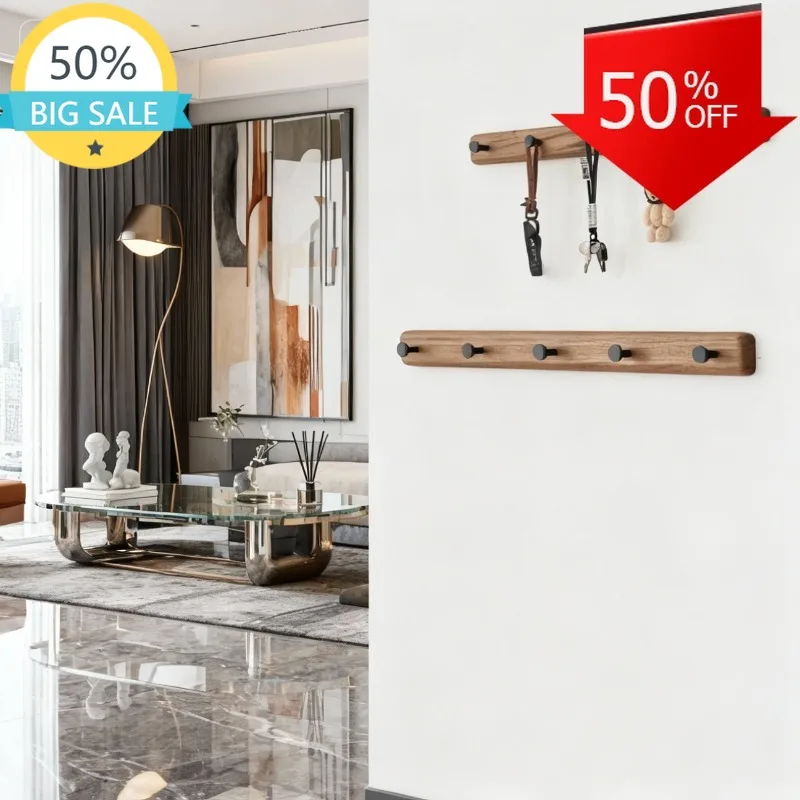 Solid Wood Wall Clothes Hanger Enter Door Entranceway Wall Clothes Hanger Living Room Caps Coat Racks Punch-free Home Furniture
