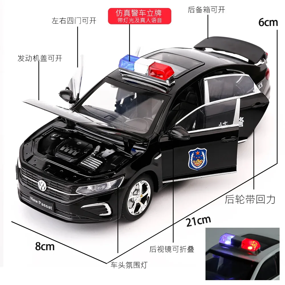 1:24 Volkswagen Passat police car High Simulation Diecast Metal Alloy Model car Sound Light Pull Back Collection Toy Gifts