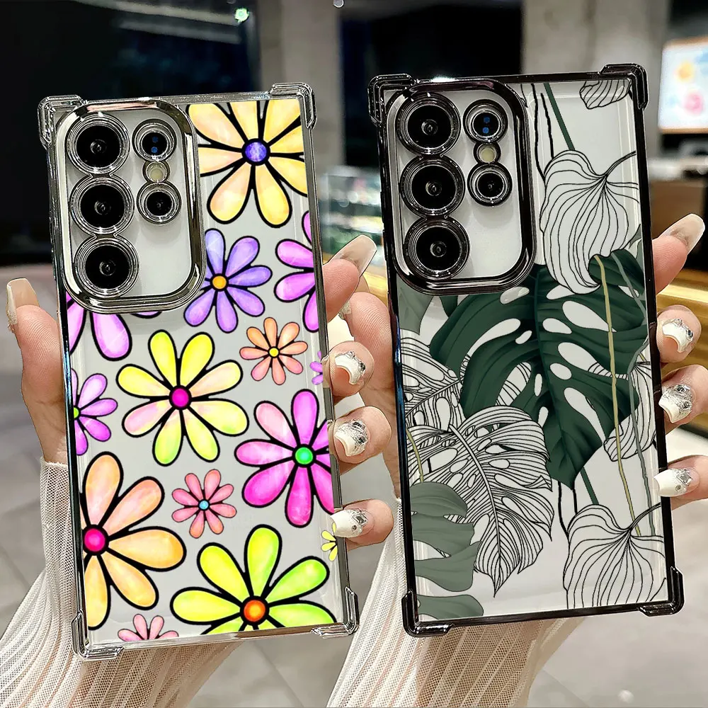 

Beautiful Flowers Leaf Funda For Samsung S26Ultra Phone Case For Galaxy S25 FE S26 S24 S23 S22 S21 Ultra S20 Plus 5G Clear Cover