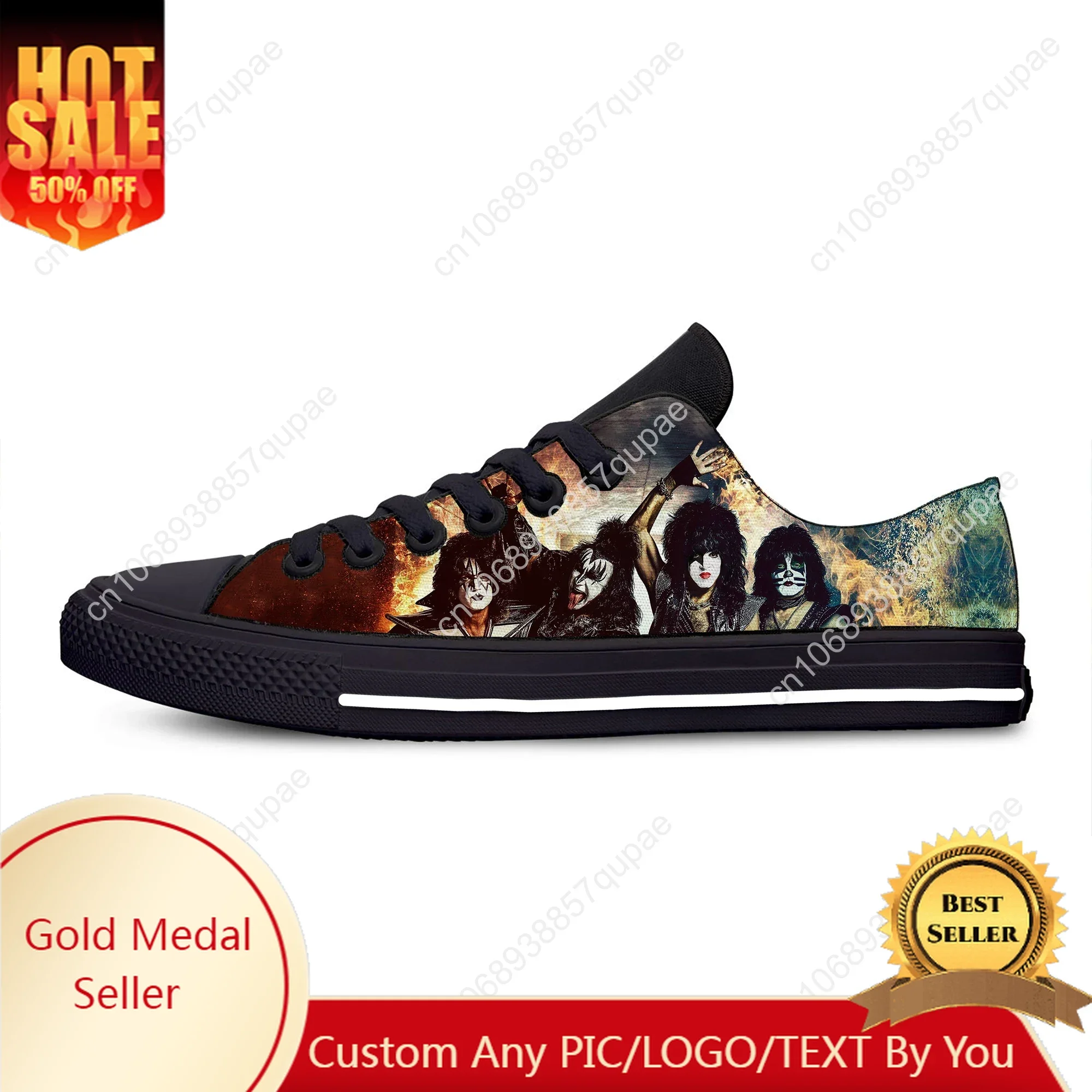

Hot Rock Band Kiss Heavy Metal Fashion Funny Casual Cloth Shoes Low Top Breathable Lightweight Sneakers 3D Print For Men Women