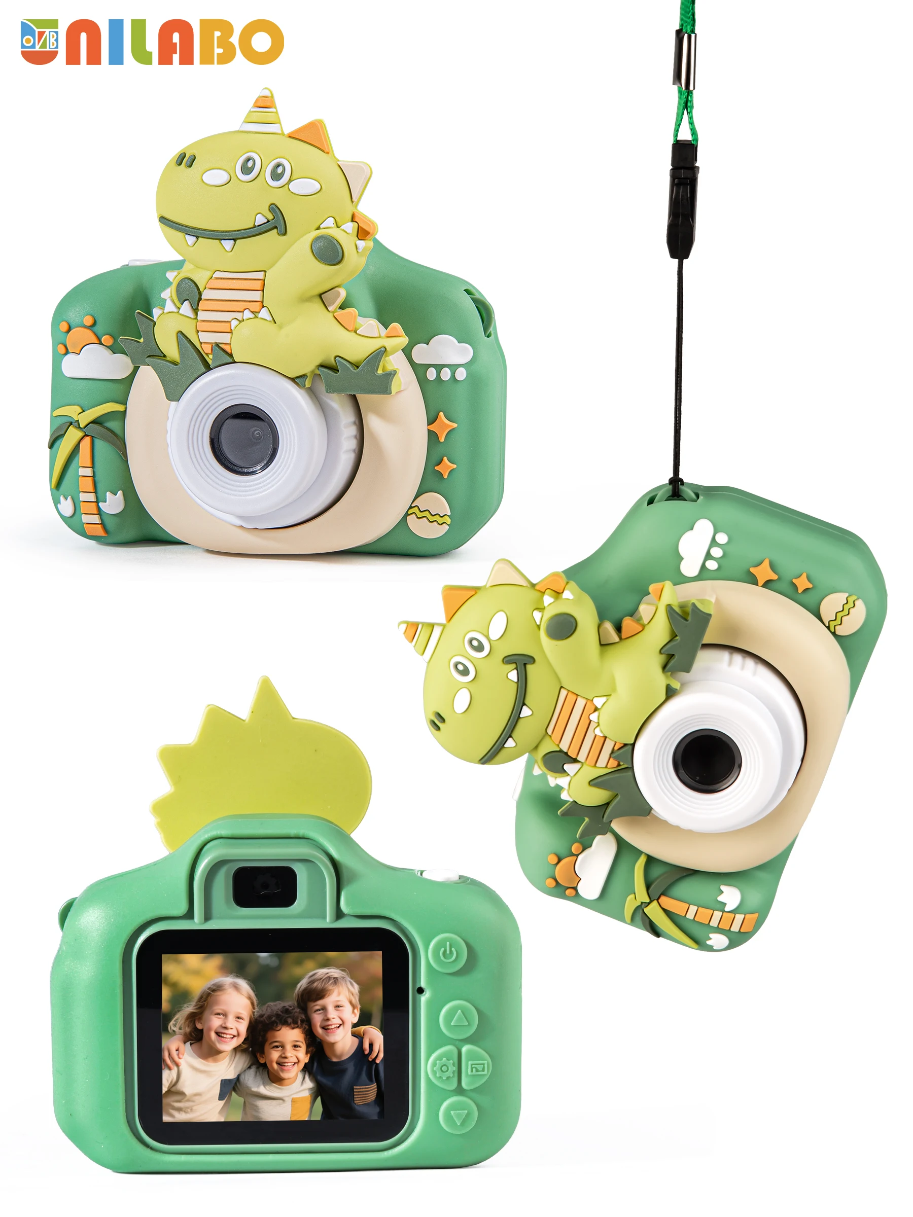 Upgrade kinderen selfie camera, HD kinderen video camcorder camera met cartoon zachte hoes, ideale festivalcadeaus met 32GB SD-kaart