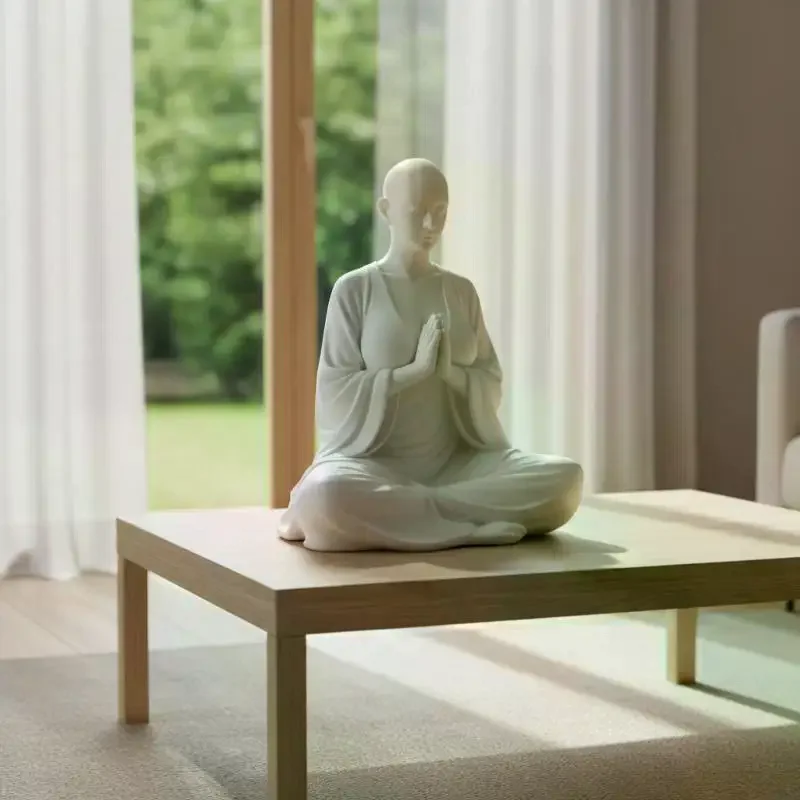 White Zen Meditation Sculpture Minimalist Figurine Spiritual Art Decor Ideal Ornament & Gift For Yoga Room Bedroom Living Room