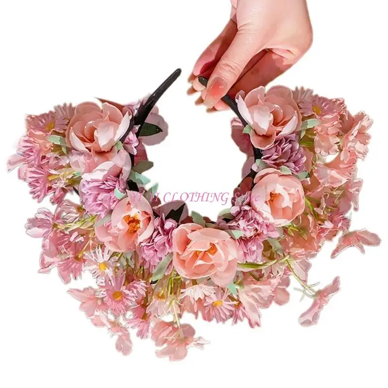 

N5KF Bohemian Bridal Garlands Цветочная повязка на голову для волос для девочек шелковая голова, аксессуар для волос, красочный