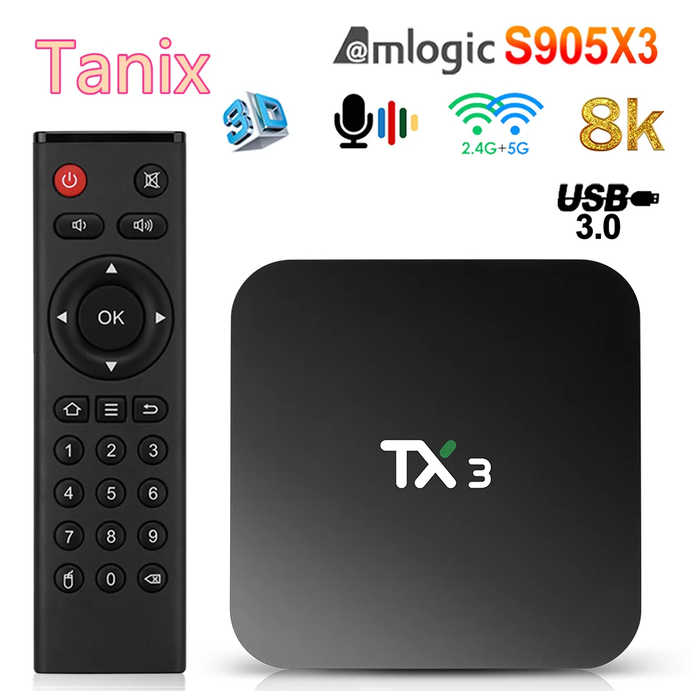 Original TANIX TX3 Android 9.0 Smart TV BOX Amlogic S905X3 2G 16G 2.4G Wifi 4K HD Media Player Set Top Box 4G 32G 64G