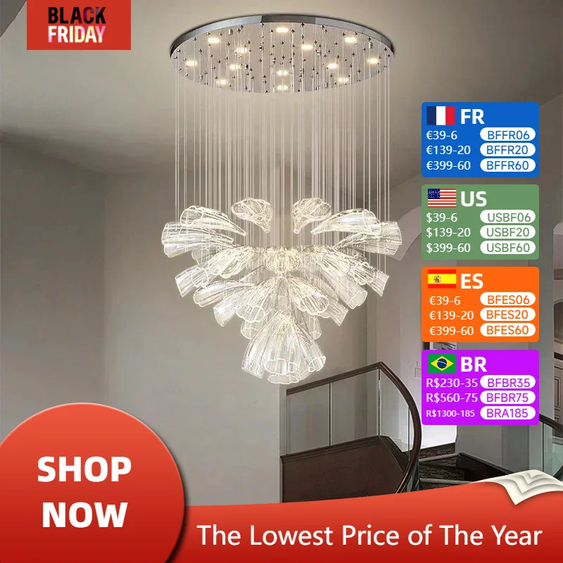 Modern Designer Creative Crystal Glass Pendant Lights Modern Dining Table Living Room Chandelier Lighting Bar Villa Hanging Lamp