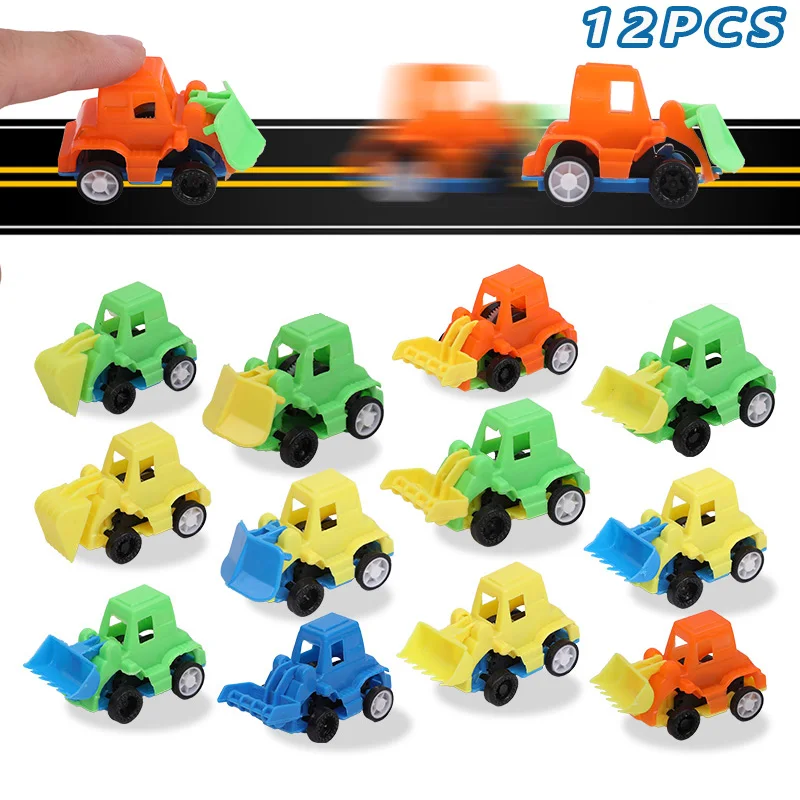 

12pcs Random Color Mini Engineering Vehicle Excavator Bulldozer Children Puzzle Toy Rebound Car Model Birthday Party Gift