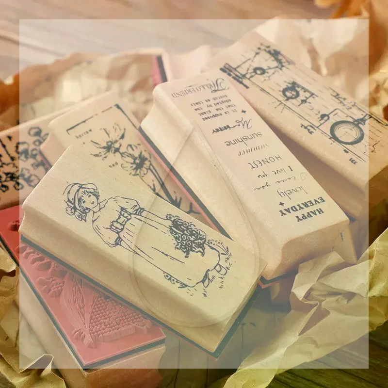 1pcs Vintage Wooden Stamps Retro Flower Plant Grass Stamps For Scrapbooking DIY Card Making Craft Standard Seal Stationery
