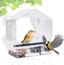 Window Bird Feeder, Large Outdoor Bird House Feeder with 4 Powerful Suction Cups and 2 Extra Bird Racks, Removable