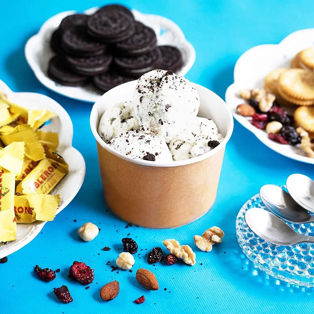 5/10/30/50/100 stücke Einfarbig Kraft Papier Eis Tasse Einweg Dessert Snack Schüssel kinder Geburtstag Party Baby Dusche Dekor – Detail 2